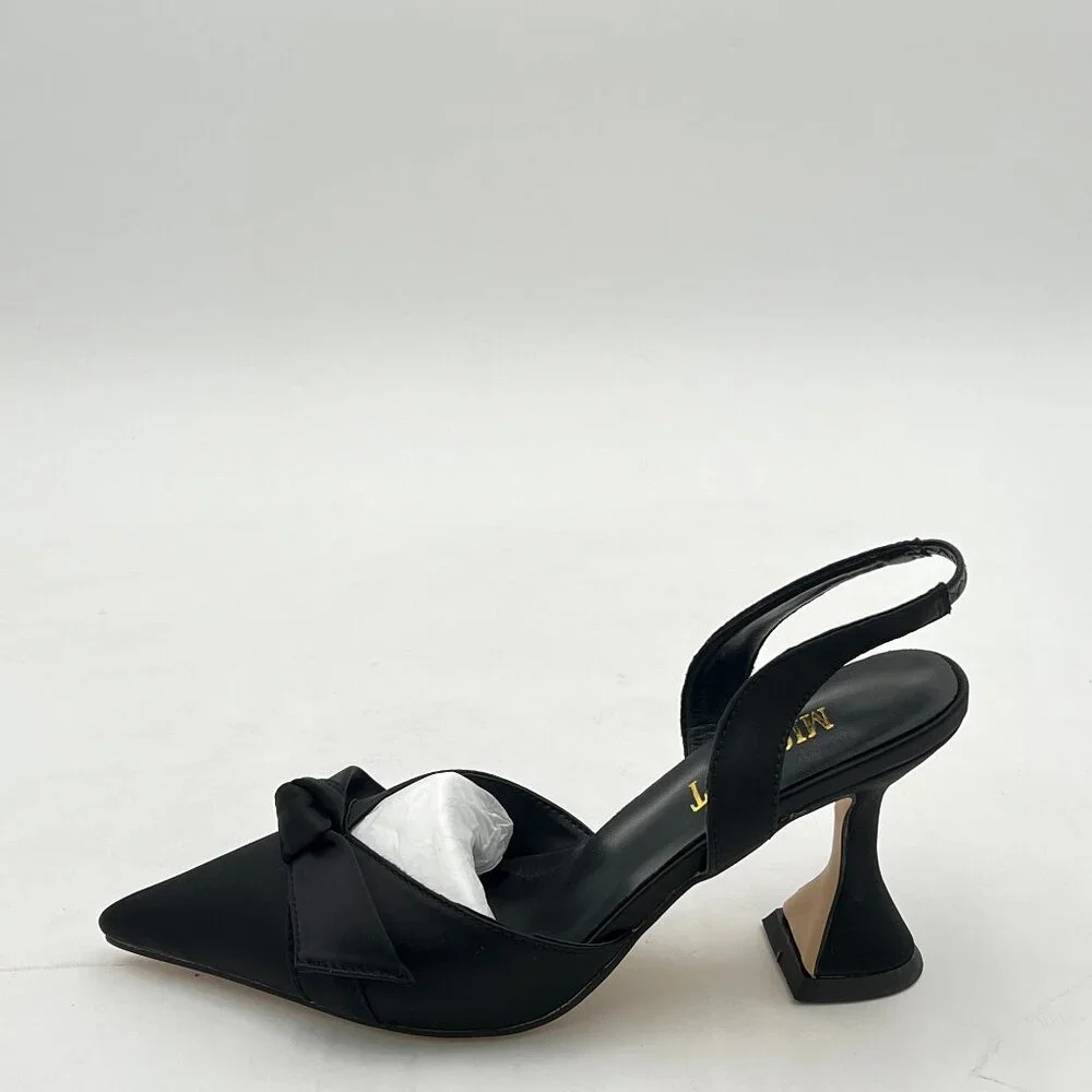 Miss Left Black Pointed Toe Slingback Pumps Bowknots Slip On Backstrap Sandals - Picture 2 of 8